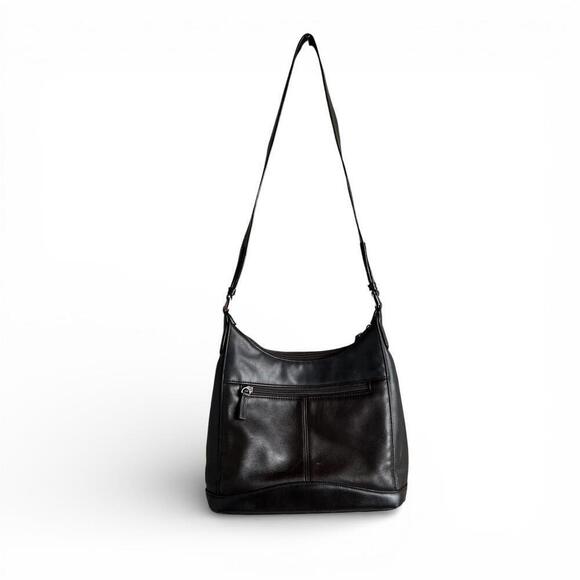 Handbags - Vintage Dark Brown Leather Shoulder Bag with Front Zipper Pocket